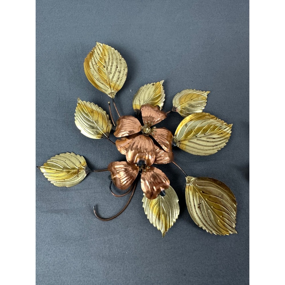 2 Vtg Home Interiors Dogwood Flowers & Leaves Brass Copper Metal Wall Sculptures - Picture 2 of 8